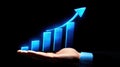 Blue 3D Bar Graph with Upward Arrow Held in Hand Royalty Free Stock Photo