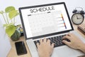 Business hand list Calender Planner meeting on computer keyboard Royalty Free Stock Photo