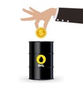 Business Hand Picking Up Gold Coin Into Oil Barrel, Investment Concept Royalty Free Stock Photo