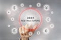 Business hand pushing debt restructuring button Royalty Free Stock Photo