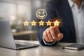 Business Hand Selecting Five Star Customer Satisfaction Rating on Digital Interface Royalty Free Stock Photo