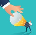 Business hand stealing idea light bulb. plagiarism concept business vector illustration