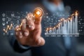 Business hand touching digital medical interface with analytics charts representing healthcare technology data analysis Royalty Free Stock Photo