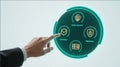 Business Hand Touching Futuristic Green Digital Interface Icons Royalty Free Stock Photo