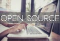 Business hand typing on a laptop keyboard with Open Source Royalty Free Stock Photo