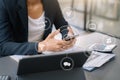 Business hand using smart phone, mobile p payments online shopping, omni channel, digital tablet Royalty Free Stock Photo