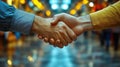 Business handshake in a bustling city setting Royalty Free Stock Photo