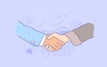 business handshake finishing deal and greeting flat lined vector illustration Royalty Free Stock Photo