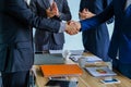 Business handshake at meeting or negotiation in the office,