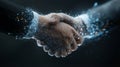 Business handshake merging into digital elements representing cooperation and modern partnerships Royalty Free Stock Photo