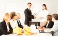 Business handshake in office negotiations with workers