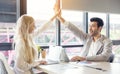 Business handshake in the office, International business team showing unity with their hands together Royalty Free Stock Photo