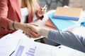 Business handshake business people at workplace closeup Royalty Free Stock Photo