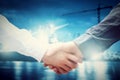 Business handshake in shipyard. Industry contract Royalty Free Stock Photo