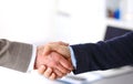 Business handshake. Two businessman shaking hands with each other in the office Royalty Free Stock Photo