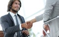 Successful job interview with boss and employee handshaking Royalty Free Stock Photo