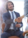 Successful job interview with boss and employee handshaking Royalty Free Stock Photo