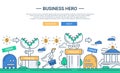 Business hero line flat design banner with business challenge