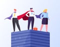 Business Heroes Man and Woman Standing on Top