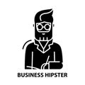 business hipster icon, black vector sign with editable strokes, concept illustration
