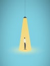 Business hiring and recruitment vector concept with businessman standing in bright yellow spotlight. Symbol of new