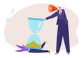 Business hourglass with deadline, vector illustration, flat boss character hitting tiny worker, time management with