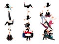 Business human pyramid. Team work success concept with miniature people, successful corporate crowd creative, vector Royalty Free Stock Photo