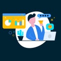 Business icon design vector. Man with laptop at his desk. White background