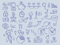 Business icon. Investment finance money in bank symbols of comerce office documents vector doodles collection