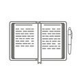 Business icon, management. Simple vector icon of an open day planner and a pen. Organizer. Line art style. Royalty Free Stock Photo