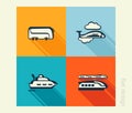 Business icon set. Transport, traveling, tourism. Flat design