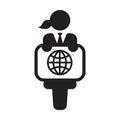 Business icon vector, female person with globe symbol on board for global solution in a glyph pictogram Royalty Free Stock Photo