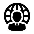 Business icon vector male person profile avatar with globe symbol for network connection Royalty Free Stock Photo