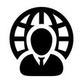 Business icon vector male person profile avatar with globe symbol for network connection Royalty Free Stock Photo