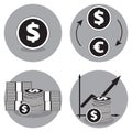 Business icons in black and white. Dollar vector icon. Exchange dollars for euros. Royalty Free Stock Photo