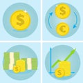 Business icons. Dollar vector icon. Exchange dollars for euros. Stack of cash. Royalty Free Stock Photo