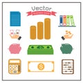 Business icons folder calculator Dollar set design web abacus