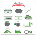 Business icons graph folder battery set check key