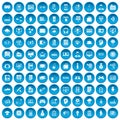 100 IT business icons set blue Royalty Free Stock Photo