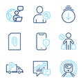 Business icons set. Included icon as Attachment, Smartphone protection, Truck parking signs. Vector Royalty Free Stock Photo