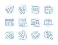 Business icons set. Included icon as Calendar graph, Quick tips, Presentation signs. Vector Royalty Free Stock Photo