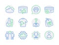 Business icons set. Included icon as Cloudy weather, Change card, Cloud network signs. Vector