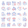 Business icons set. Included icon as Heart, Start presentation, Smartphone waterproof. Vector