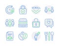 Business icons set. Included icon as Legal documents, 24h delivery, Coffee beans signs. Vector