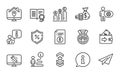 Business icons set. Included icon as Paper plane, Graph chart, Coins bag. Vector