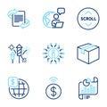 Business icons set. Included icon as Parcel, Scroll down, Report document signs. Vector