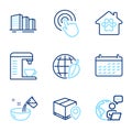 Business icons set. Included icon as Pet shelter, Click, Coffee machine signs. Vector