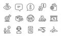 Business icons set. Included icon as Target goal, Solar panels, Travel passport. Vector