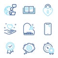 Business icons set. Included icon as Tested stamp, Piano, Education signs. Vector