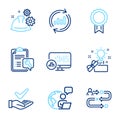 Business icons set. Included icon as Working process, Reward, Update data signs. Vector